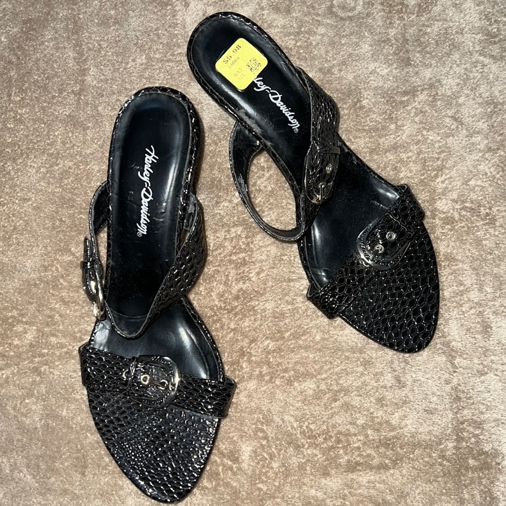 Harley Davidson Black Sandal Heels Size 6.5M - Picture 1 of 6